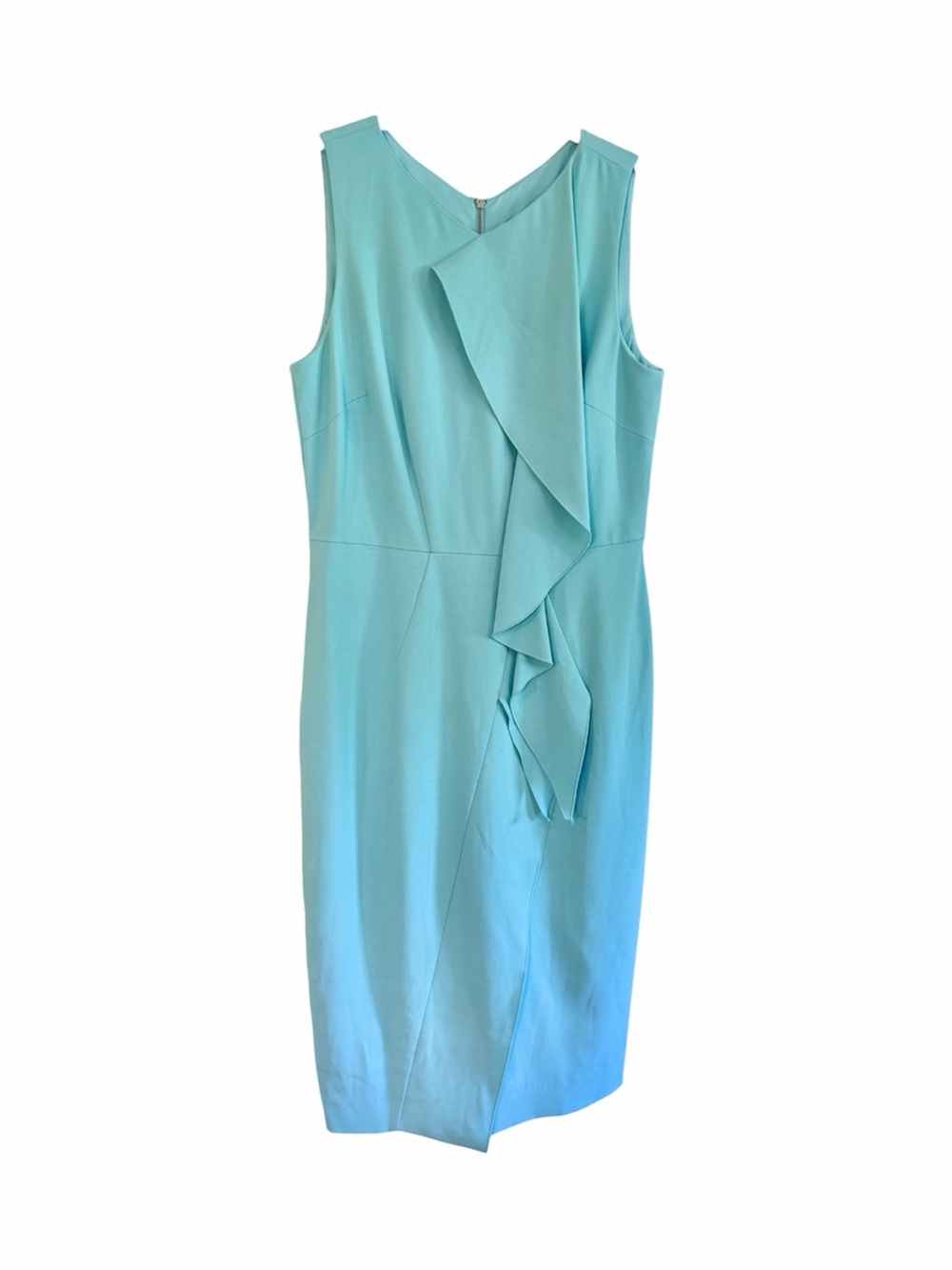 ANTONIO MELANI, WOMENS, BABY BLUE DRESS WITH A CASCADING FRONT RUFFLE. SIZE 8 - Picture 1 of 8
